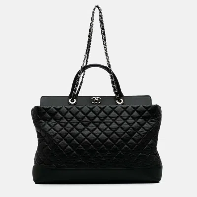 Pre-owned Chanel Black Quilted Aged Calfskin Be Cc Shopper Tote