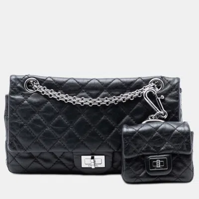 Pre-owned Chanel Black Quilted Aged Calfskin Reissue 2.55 Double Flap 225 With Mini Pouch