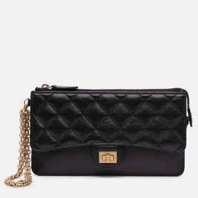 Pre-owned Chanel Black Quilted Aged Calfskin Reissue Pouch With Chain
