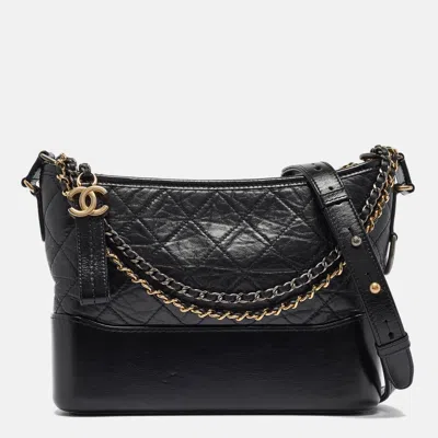 Pre-owned Chanel Black Quilted Aged Leather Gabrielle Hobo