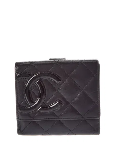 Pre-owned Chanel Black Quilted Calf Leather Cambon Short Square Bifold Wallet (authentic Pre-loved)