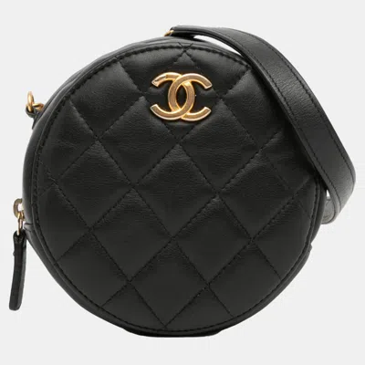 Pre-owned Chanel Black Quilted Calfskin About Pearls Round Clutch With Chain