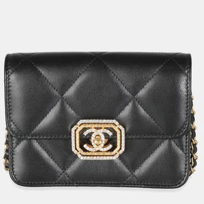 Pre-owned Chanel Black Quilted Calfskin Leather Strass Mini Cc Flap Bag