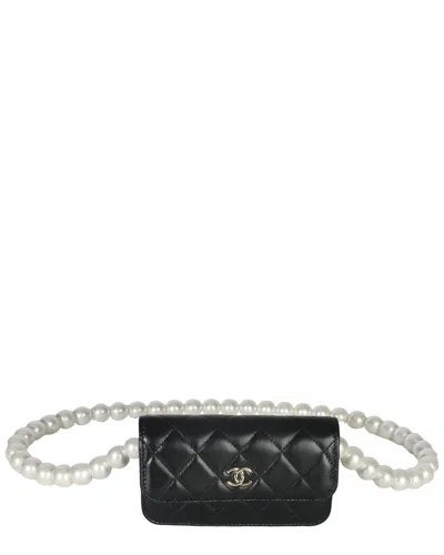 Pre-owned Chanel Black Quilted Calfskin Pearl Strap Mini Clutch With Chain (authentic  Pre-loved)