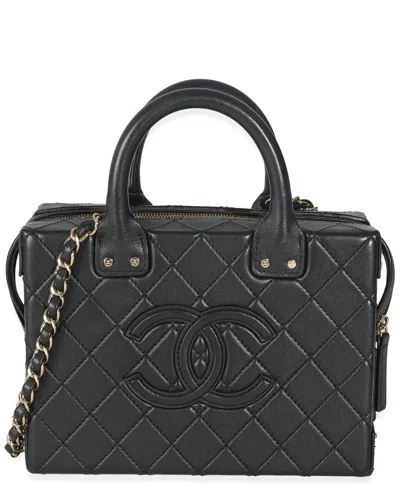 Pre-owned Chanel Black Quilted Calfskin Studded Square Vanity Case (authentic Pre-loved)