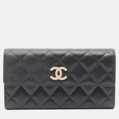 Pre-owned Chanel Black Quilted Caviar Bifold Wallet