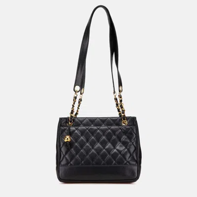 Pre-owned Chanel Black Quilted Caviar Chain Tote
