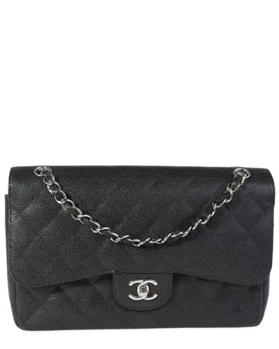 Pre-owned Chanel Black Quilted Caviar Jumbo Classic Double Flap Handbag (authentic Pre-  Loved)