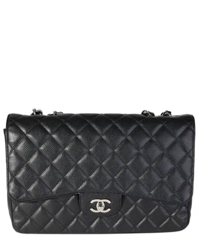 Pre-owned Chanel Black Quilted Caviar Jumbo Classic Single Flap Handbag (authentic Pre-  Loved)