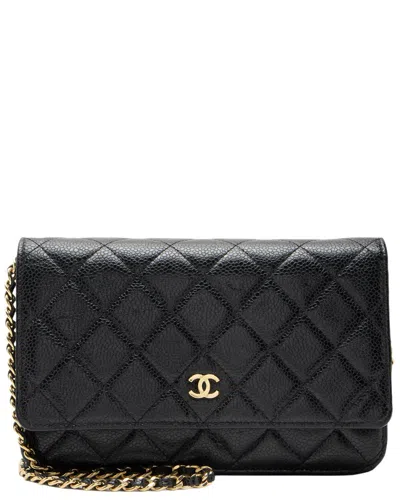 Pre-owned Chanel Black Quilted Caviar Leather Classic Wallet On Chain (authentic Pre-  Loved)