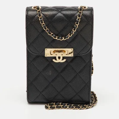 Pre-owned Chanel Black Quilted Caviar Leather Golden Class Mini Woc Clutch Bag