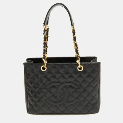 Pre-owned Chanel Black Quilted Caviar Leather Grand Gst Shopper Tote