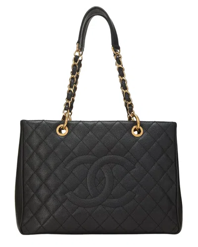 Pre-owned Chanel Black Quilted Caviar Leather Grand Shopping Tote (gst) (authentic Pre-loved)