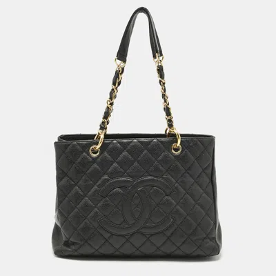 Pre-owned Chanel Black Quilted Caviar Leather Gst Shopper Tote