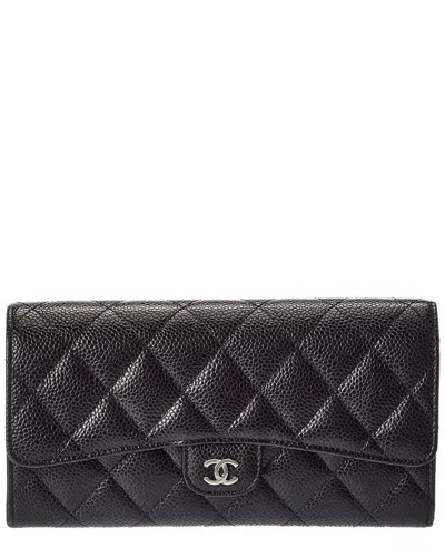 Pre-owned Chanel Black Quilted Caviar Leather Gusset Flap Wallet (authentic Pre-loved)