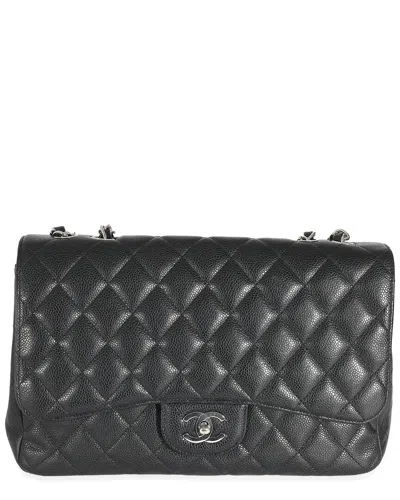 Pre-owned Chanel Black Quilted Caviar Leather Jumbo Classic Single Flap Handbag  (authentic Pre-loved)
