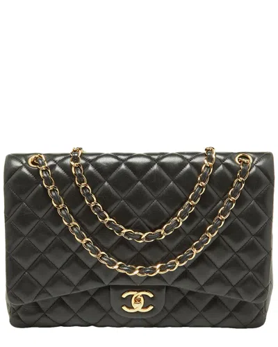 Pre-owned Chanel Black Quilted Caviar Leather Maxi Classic Double Flap Bag (authentic )