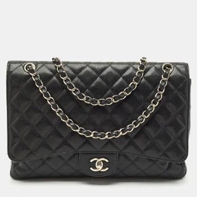 Pre-owned Chanel Black Quilted Caviar Leather Maxi Classic Single Flap Bag
