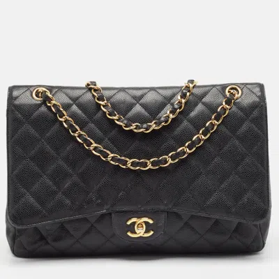 Pre-owned Chanel Black Quilted Caviar Leather Maxi Classic Single Flap Bag