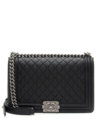 Pre-owned Chanel Black Quilted Caviar Leather Medium Boy Crossbody (authentic )