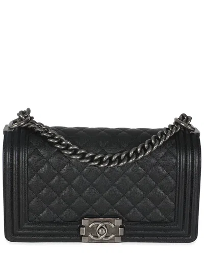 Pre-owned Chanel Black Quilted Caviar Leather Medium Boy Handbag (authentic Pre-loved)