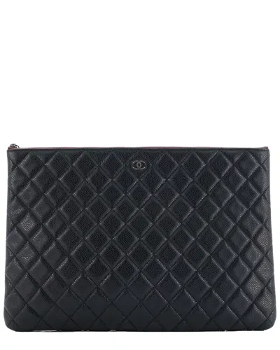 Pre-owned Chanel Black Quilted Caviar Leather O Case Clutch Large (authentic Pre-loved)