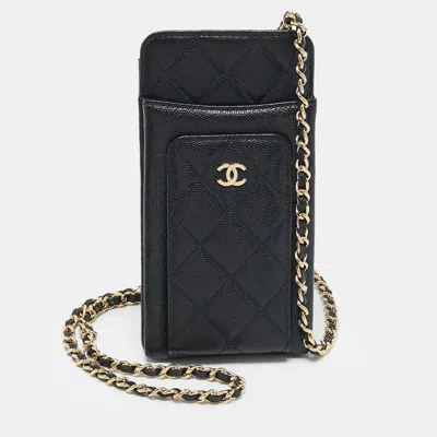 Pre-owned Chanel Black Quilted Caviar Leather Phone Holder Crossbody Bag