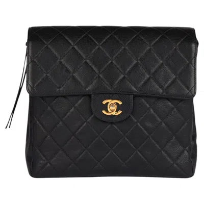 Pre-owned Chanel Black Quilted Caviar Leather Vintage Large Classic Backpack