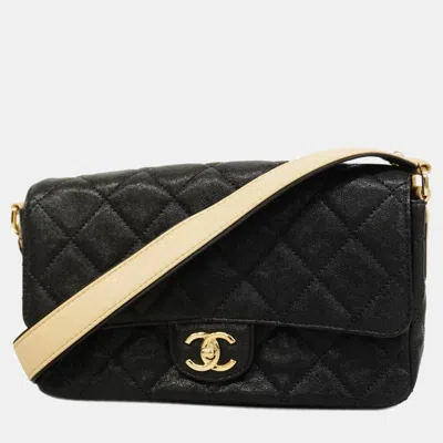 Pre-owned Chanel Black Quilted Caviar Medium Buckle Strap Cc Messenger Bag