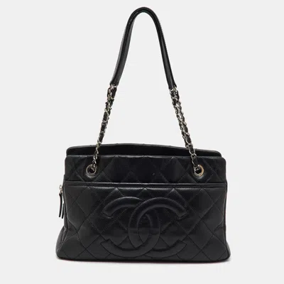 Pre-owned Chanel Black Quilted Caviar Soft Leather Medium Timeless Shopping Tote