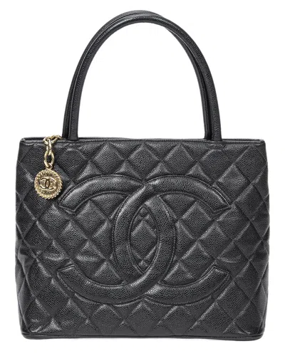 Pre-owned Chanel Black Quilted Caviar Timeless Medallion Tote (authentic Pre-loved)