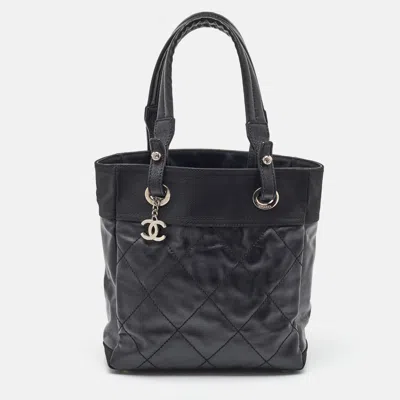Pre-owned Chanel Black Quilted Coated Canvas And Fabric Paris-biarritz Bag