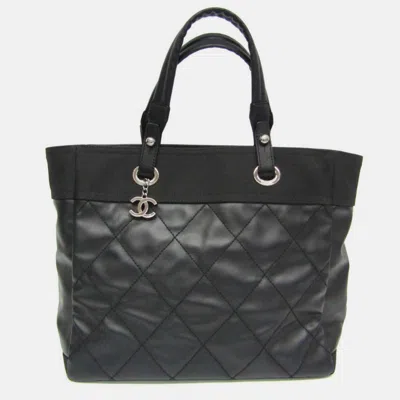 Pre-owned Chanel Black Quilted Coated Canvas Large Biarritz Tote