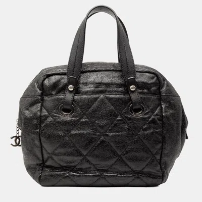 Pre-owned Chanel Black Quilted Coated Canvas Paris Biarritz Bowler Bag