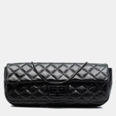 Pre-owned Chanel Black Quilted Glazed Calfskin Reissue 2.55 Clutch With Chain