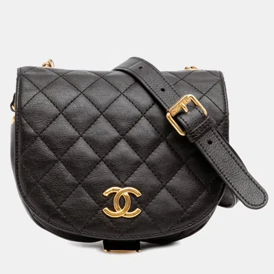 Pre-owned Chanel Black Quilted Grained Calfskin Casual Trip Messenger