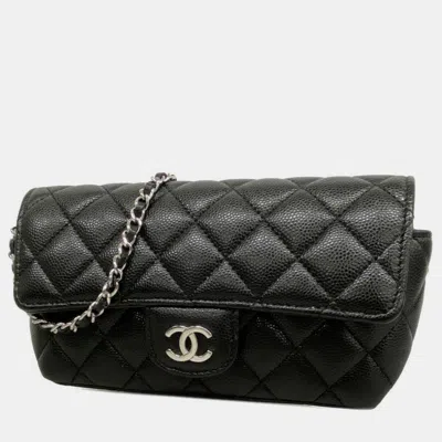 Pre-owned Chanel Black Quilted Grained Calfskin Glasses Case On Chain