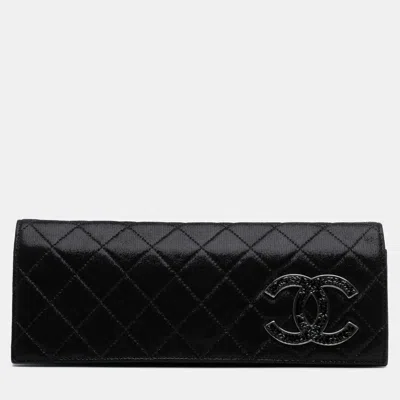 Pre-owned Chanel Black Quilted Iridescent Suede Crystal Cc Clutch