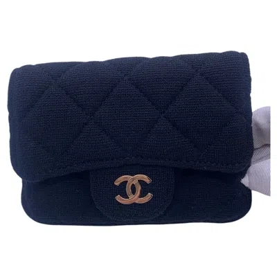Pre-owned Chanel Black Quilted Jersey Mini Classic Flap Chain Belt Bag Gold Hardware