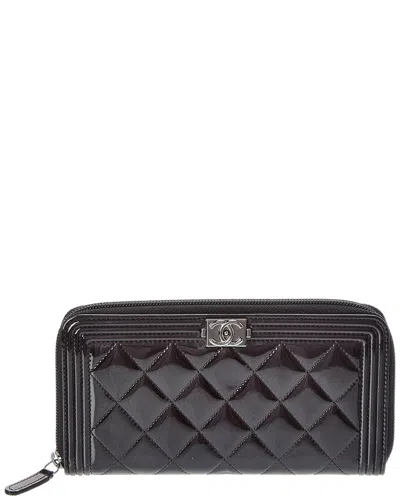 Pre-owned Chanel Black Quilted Lacquered Leather Long Wallet (authentic Pre-loved)