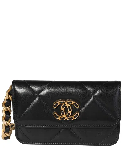 Pre-owned Chanel Black Quilted Lambskin 19 Mini Coin Purse With Chain (authentic Pre-  Loved)