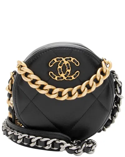 Pre-owned Chanel Black Quilted Lambskin 19 Round Clutch With Chain (authentic Pre-loved)