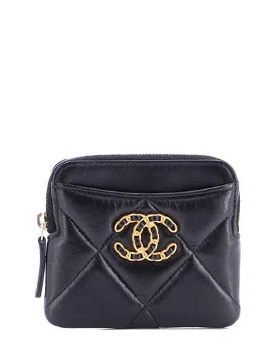 Pre-owned Chanel Black Quilted Lambskin 19 Square Zip Around Card Holder Wallet  (authentic Pre-loved)