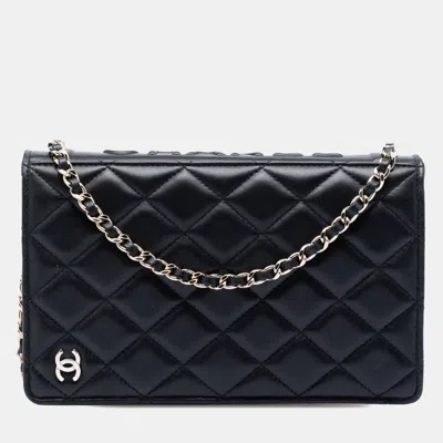 Pre-owned Chanel Black Quilted Lambskin Book Wallet On Chain