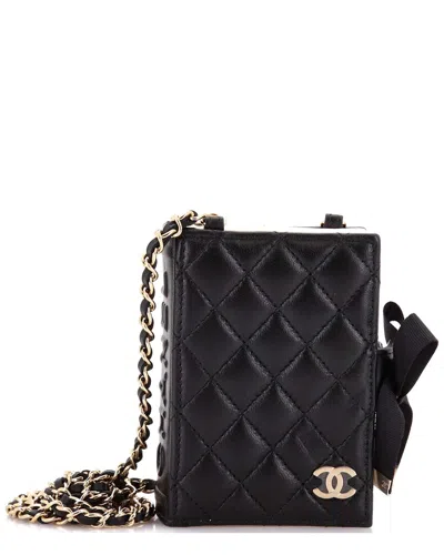Pre-owned Chanel Black Quilted Lambskin Cc Book Card Holder With Chain (authentic Pre-  Loved)