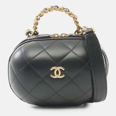 Pre-owned Chanel Black Quilted Lambskin Cc Bubble Vanity Case With Chain