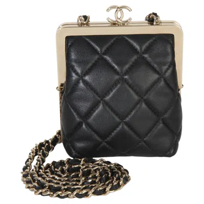 Pre-owned Chanel Black Quilted Lambskin Cc Frame Clutch With Chain