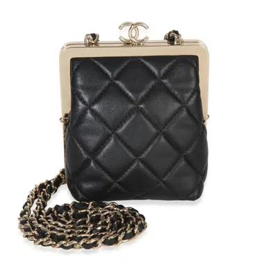 Pre-owned Chanel Black Quilted Lambskin Cc Frame Clutch With Chain