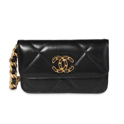 Pre-owned Chanel Black Quilted Lambskin  19 Mini Coin Purse With Chain