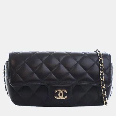 Pre-owned Chanel Black Quilted Lambskin Classic Glasses Case On Chain